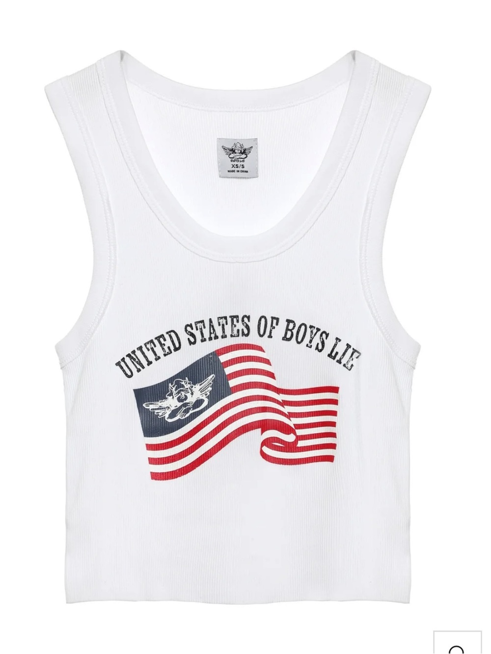 Boys Lie White Tank with Red & Blue Flag Graphic